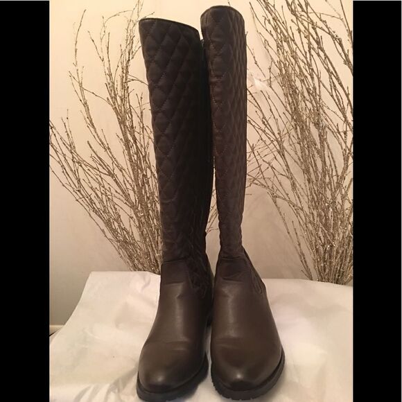 Brow Faux Leather Quilted Knee High Boots 7.5M EUC - Picture 3 of 5